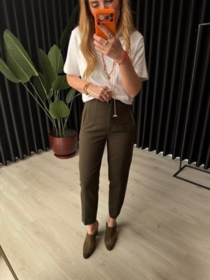 Haki , Likralı , Filetolu Pantolon 