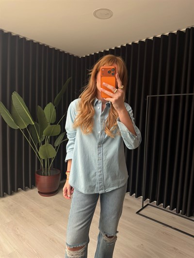 Orijinal Bm Marka , Buz Mavisi , Tencel Jean Gömlek