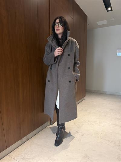 Premium Kalite , Dik Yaka , Kahverengi Palto