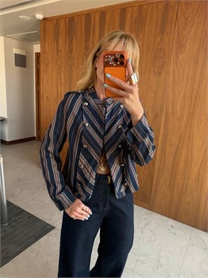 Premium Çizgili Napolyon Model Ceket