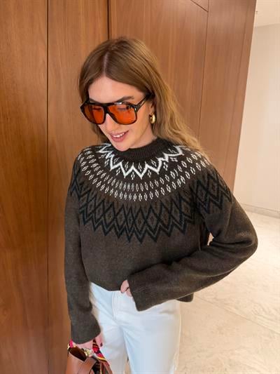 Bisiklet Yaka , Ajurlu Acıkahve Triko