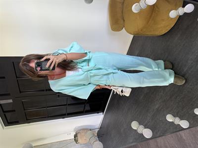 %100 Coton , Mint Yeşili , Önden Bağlamalı , Beli Lastikli , Müslim Takım