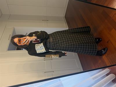 Haki & Acıkahve Ekoseli , Çift Deri Kemerli , Premium Etek