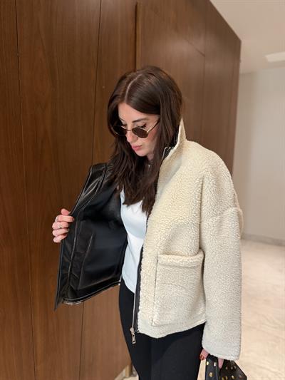 Siyah Deri Astarlı , Ekru Teddy Kaban