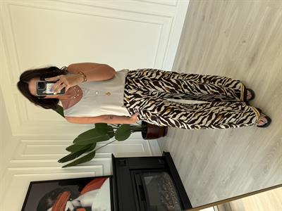 Acı Kahve Zebra Desenli , Beli Lastikli , Tiril Pantolon