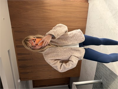 Önden Fermuarlı Dik Yaka Bej Teddy Mont