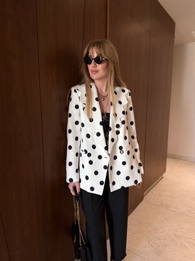 Orijinal Marka , Puantiyeli , Beyaz Blazer Ceket
