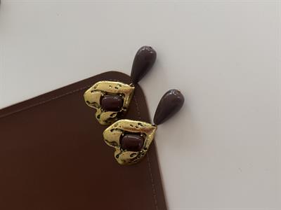 Acıkahve & Gold , Kalpli Küpe