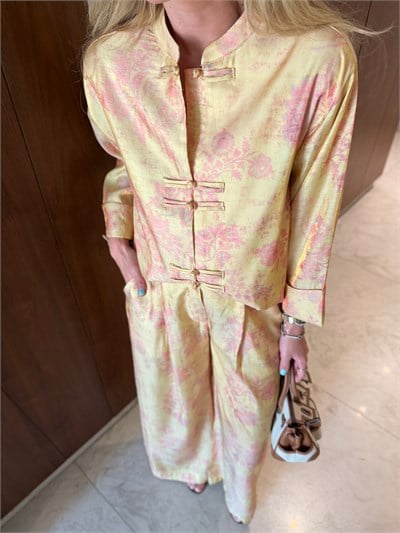 Orijinal Model Pembe Desenli, Sarı Premium Takım
