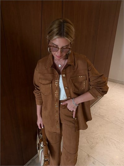 Orijinal Model , Çıkabilir Fularlı , Taşlı Premium Süet Takım