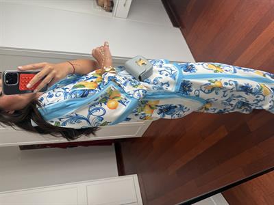 Limon & Mavili Desenli Özel Kumaş Gömlek Palazzo Takım