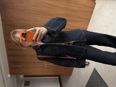 Orijinal Model , Çift Fermuarlı , Lacivert Jean Ceket