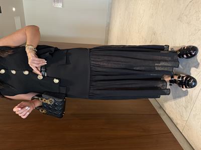 Orijinal Model, Kemerli, Altı Şifon Detaylı Siyah Etek