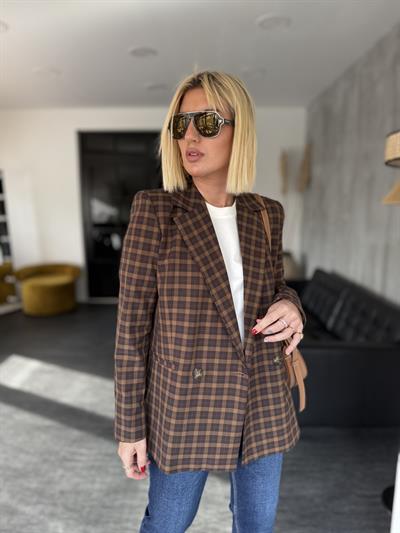 Kahverengi Ekoseli , Premium Blazer Ceket