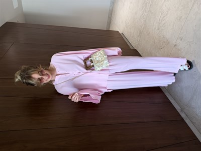 Premium Tencel Kumaş , Lastikli Pantolon & Gömlek , Pembe Takım