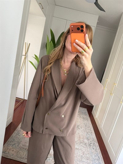 Dört Düğmeli , Premium Double Tencel , Vizon Blazer Takım