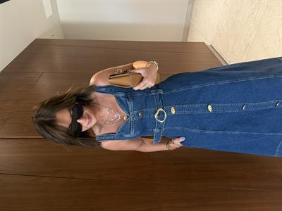 Orijinal Marka , Gold Düğme Detaylı , Kemerli , Premium Jean Elbise