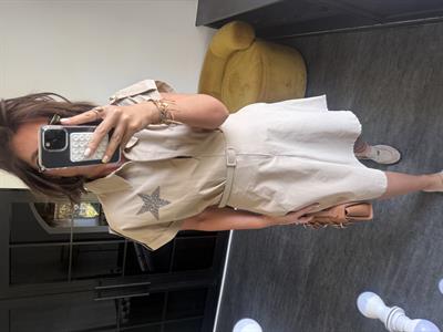 Orijinal Model, Kemerli Yıldız Detaylı Camel Gömlek Elbise