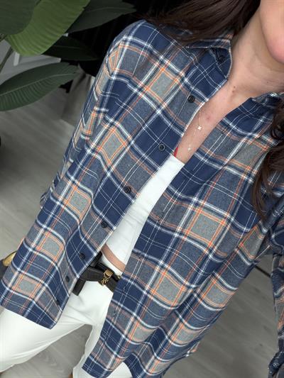 Lacivert Ekoseli , Soft Dokulu Gömlek