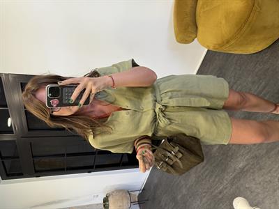 Beli Lastikli , Kuşaklı , %100 Coton , Haki Müslim Tulum