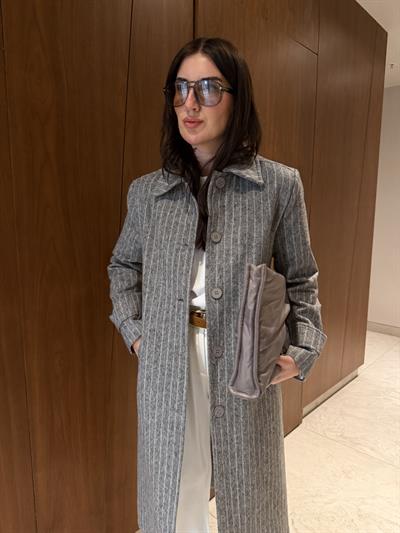 Orijinal Marka , Çizgili , Gri Kaşe Kaban