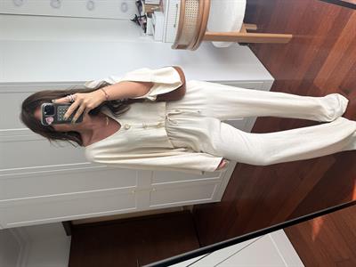 Gold Tasarım Düğmeli , Premium , Bej Tensel Takım