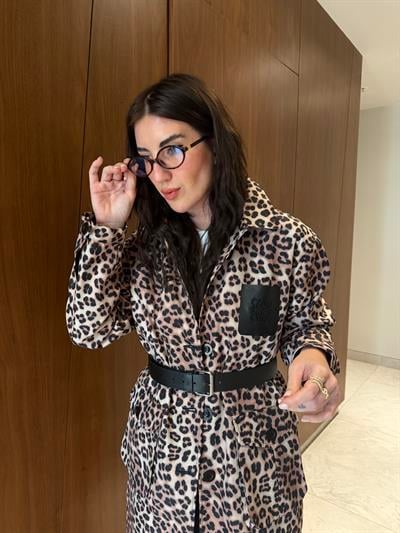 Orijinal Model , Deri Cep Aksesuarlı , Leopar Mevsimlik Mont