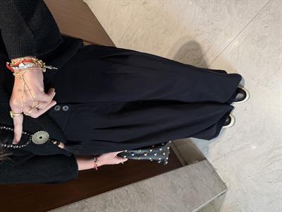 Premium , Arka Beli Lastikli , Siyah Tencel Palazzo