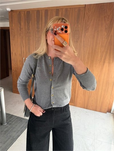 Orijinal Marka Önden Düğmeli Gri Triko