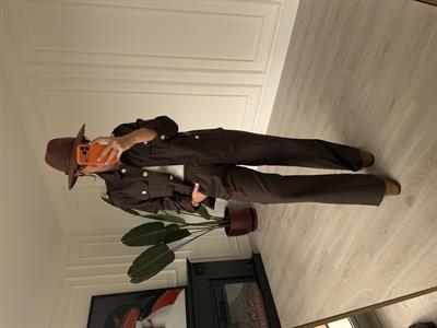 Düğme Detaylı, Kemerli Acıkahve Ceket & Pantalon Takım