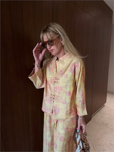 Orijinal Model Pembe Desenli, Sarı Premium Takım