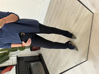 Bir Beden İncelten , Lacivert , Yırtmaçlı Paça Pantolon