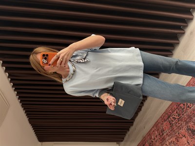 Çıkabilen Zincir Fularlı , Bebe Mavisi , T-shirt