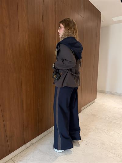 Çıkabilir Kapüşonlu , Trençkot Detaylı , Acıkahve & Lacivert Takım