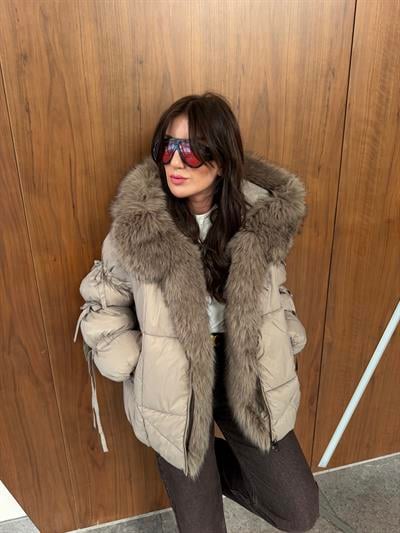 Yakası Çıkarılabilir Kürklü , Düğüm Kol Detaylı , Vizon Mont
