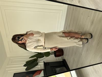 Bej , Müslin Kumaş , Yırtmaçlı Etek