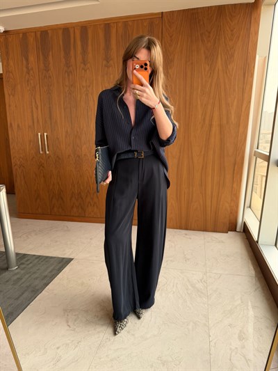 Zra Double Krep , Lacivert Palazzo Pantolon