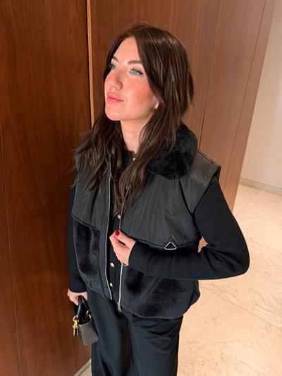 Orijinal Model , Peluş Yaka , Siyah , Premium Yelek