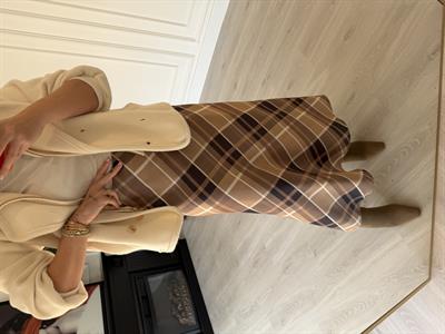 Beli Gizli Lastikli Kahve & Bej Ekoseli Tok Saten Etek