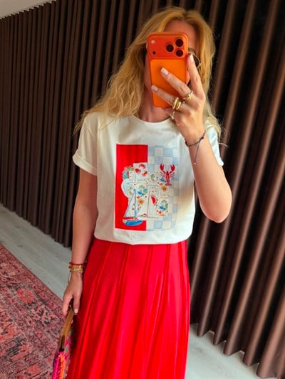 Orijinal Marka , Yengeç Motifli , Taşlı Ekru T-shirt
