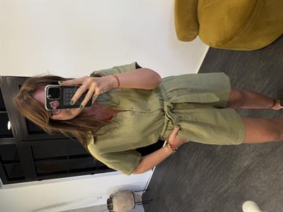 Beli Lastikli , Kuşaklı , %100 Coton , Haki Müslim Tulum