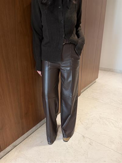 Acıkahve Palazzo Deri Pantolon 