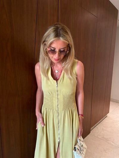 Orijinal Model , Gipeli , Çift Fermuarlı , Tencel Olive Elbise