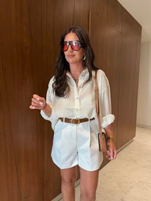 Ekru , İpeksi Oversize Gömlek
