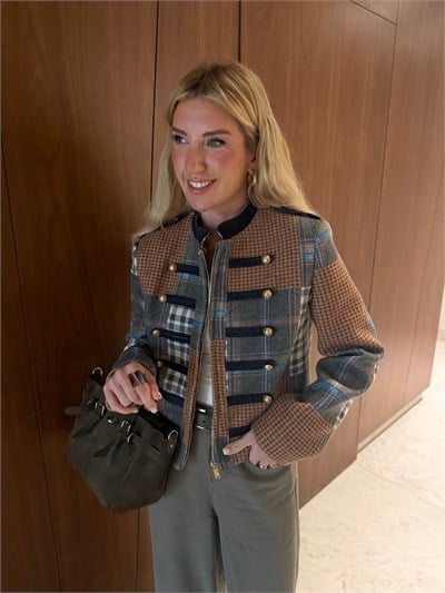 Patchwork Desenli Napolyon Model Premium Kaşe Ceket