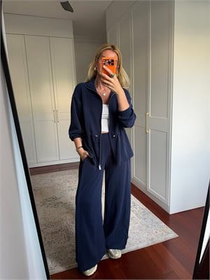 Belden Büzgülü , Lacivert , Tok Premium Modal Takım