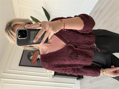 Orijinal Marka , Önden Bağlamalı , Bordo Ajurlu Triko