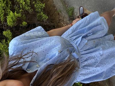 %100 Pamuk Bebe Mavisi Fistolu Gömlek Elbise
