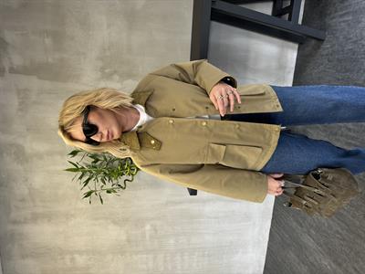 Kadife Yaka , Haki , Premium Kapitone Mont