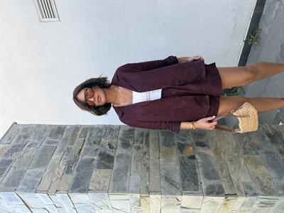 %100 Keten Mürdüm Gömlek & Şort Premium Takım